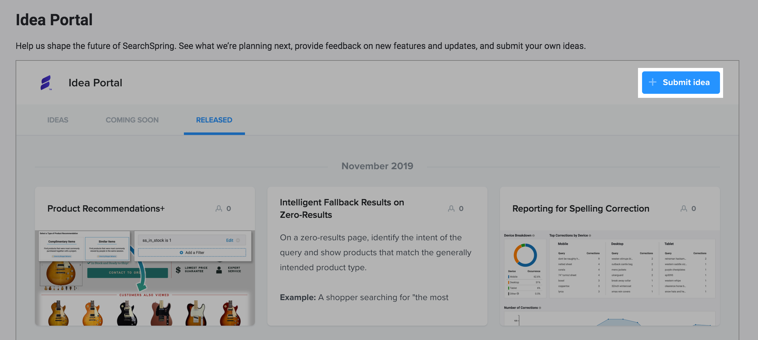 Idea Portal – Searchspring Help Desk